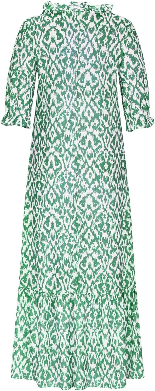 Women Floral Maxi Dress Summer Swing Flowy Womens Dresses Casual Short Sleeve Boho Beach Dress 2025 Vacation Clothes