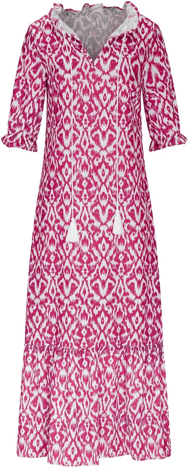 Women Floral Maxi Dress Summer Swing Flowy Womens Dresses Casual Short Sleeve Boho Beach Dress 2025 Vacation Clothes