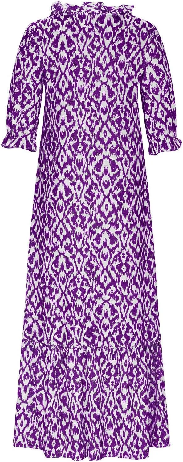 Women Floral Maxi Dress Summer Swing Flowy Womens Dresses Casual Short Sleeve Boho Beach Dress 2025 Vacation Clothes