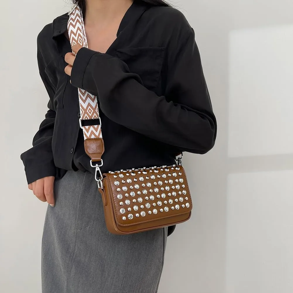Women Rivet Chain Handbag Studded Punk Purse Crossbody Y2K Shoulder Bag Designer Handbags Flap Satchel 2000s Black