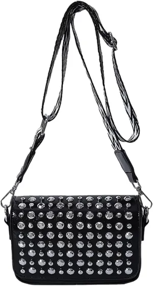 Women Rivet Chain Handbag Studded Punk Purse Crossbody Y2K Shoulder Bag Designer Handbags Flap Satchel 2000s Black