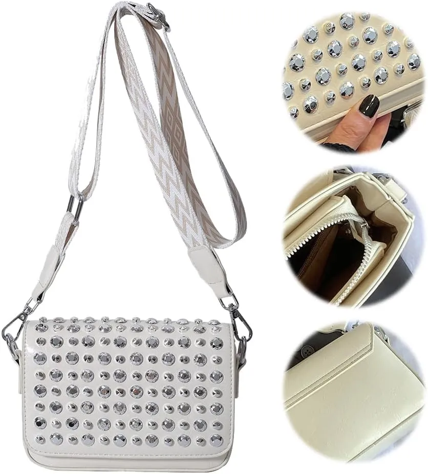 Women Rivet Chain Handbag Studded Punk Purse Crossbody Y2K Shoulder Bag Designer Handbags Flap Satchel 2000s Black