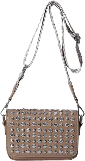 Women Rivet Chain Handbag Studded Punk Purse Crossbody Y2K Shoulder Bag Designer Handbags Flap Satchel 2000s Black
