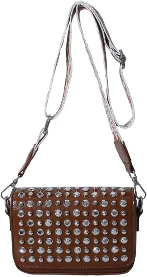 Women Rivet Chain Handbag Studded Punk Purse Crossbody Y2K Shoulder Bag Designer Handbags Flap Satchel 2000s Black