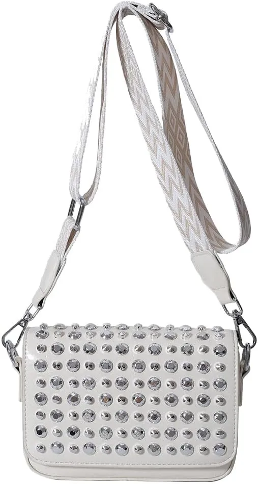Women Rivet Chain Handbag Studded Punk Purse Crossbody Y2K Shoulder Bag Designer Handbags Flap Satchel 2000s Black
