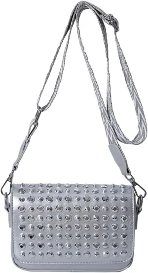 Women Rivet Chain Handbag Studded Punk Purse Crossbody Y2K Shoulder Bag Designer Handbags Flap Satchel 2000s Black