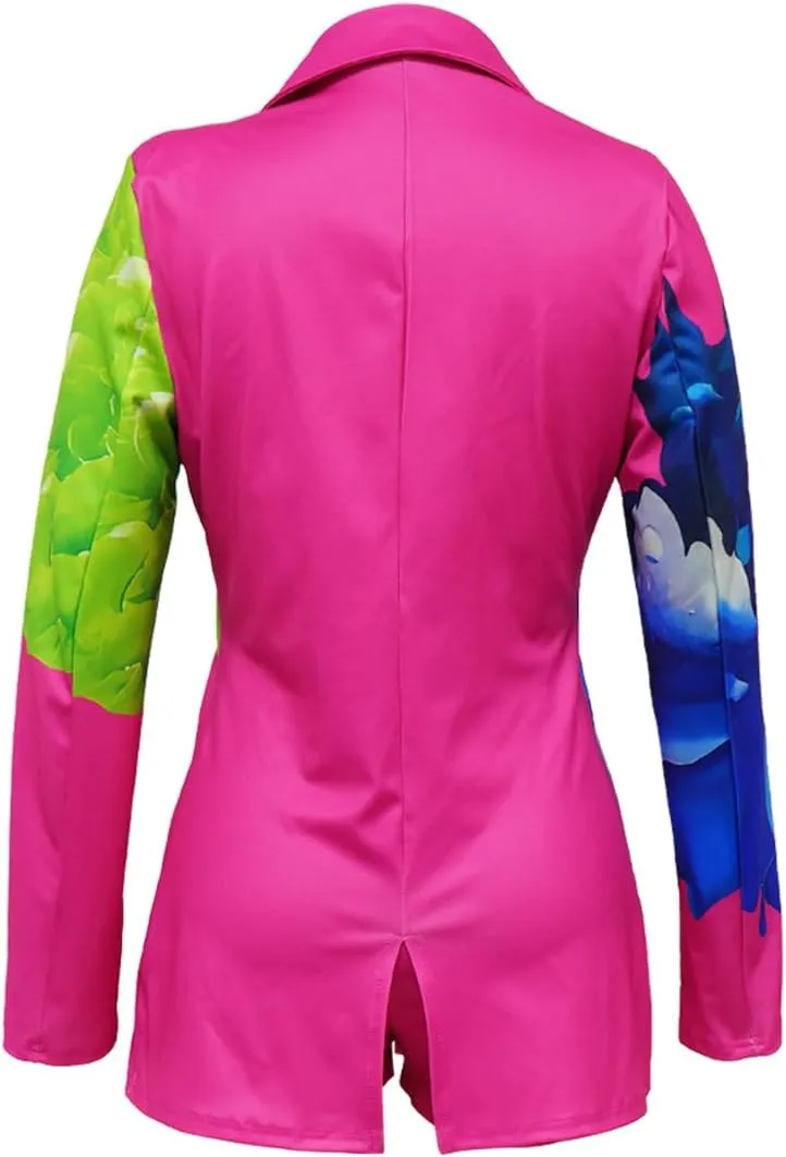 Women's 2 Piece Floral Printed Outfits Soft Lightweight Open Front Long Sleeve Blazer and Short Pants Suit Sets