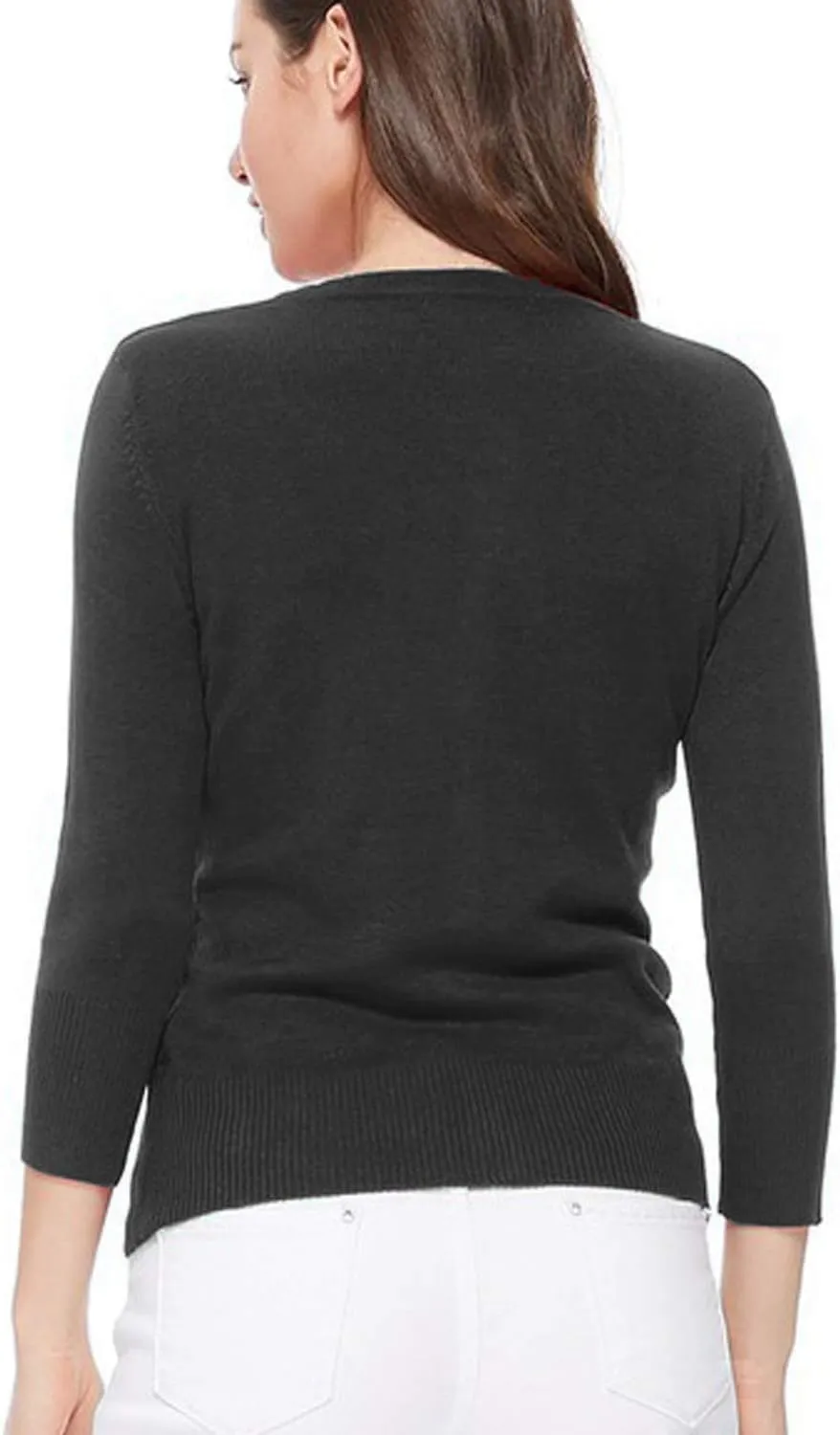 Women's 3/4 Sleeve Crew Neck Button Down Stretch Knit Cardigan Sweater (S-3XL)