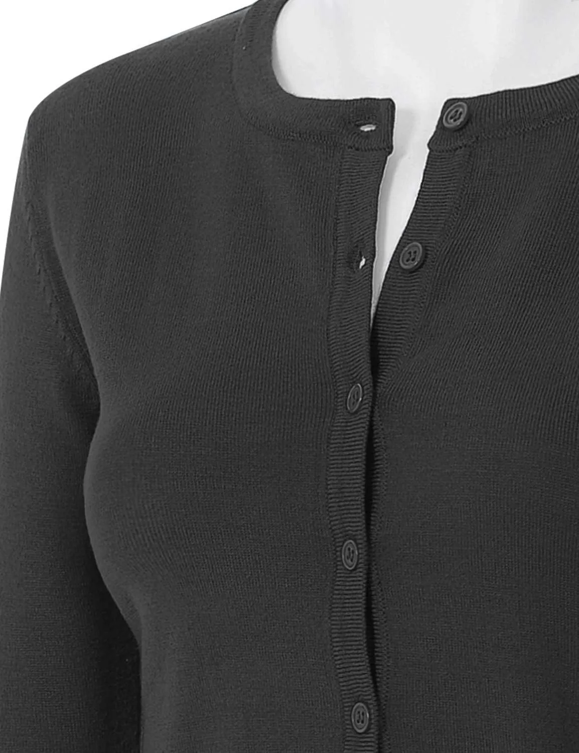 Women's 3/4 Sleeve Crew Neck Button Down Stretch Knit Cardigan Sweater (S-3XL)