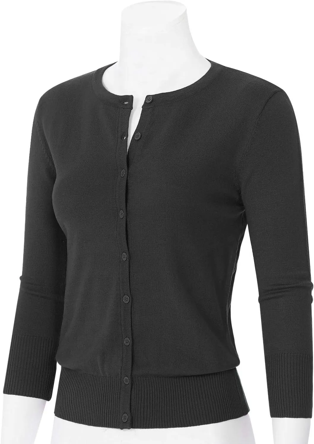 Women's 3/4 Sleeve Crew Neck Button Down Stretch Knit Cardigan Sweater (S-3XL)