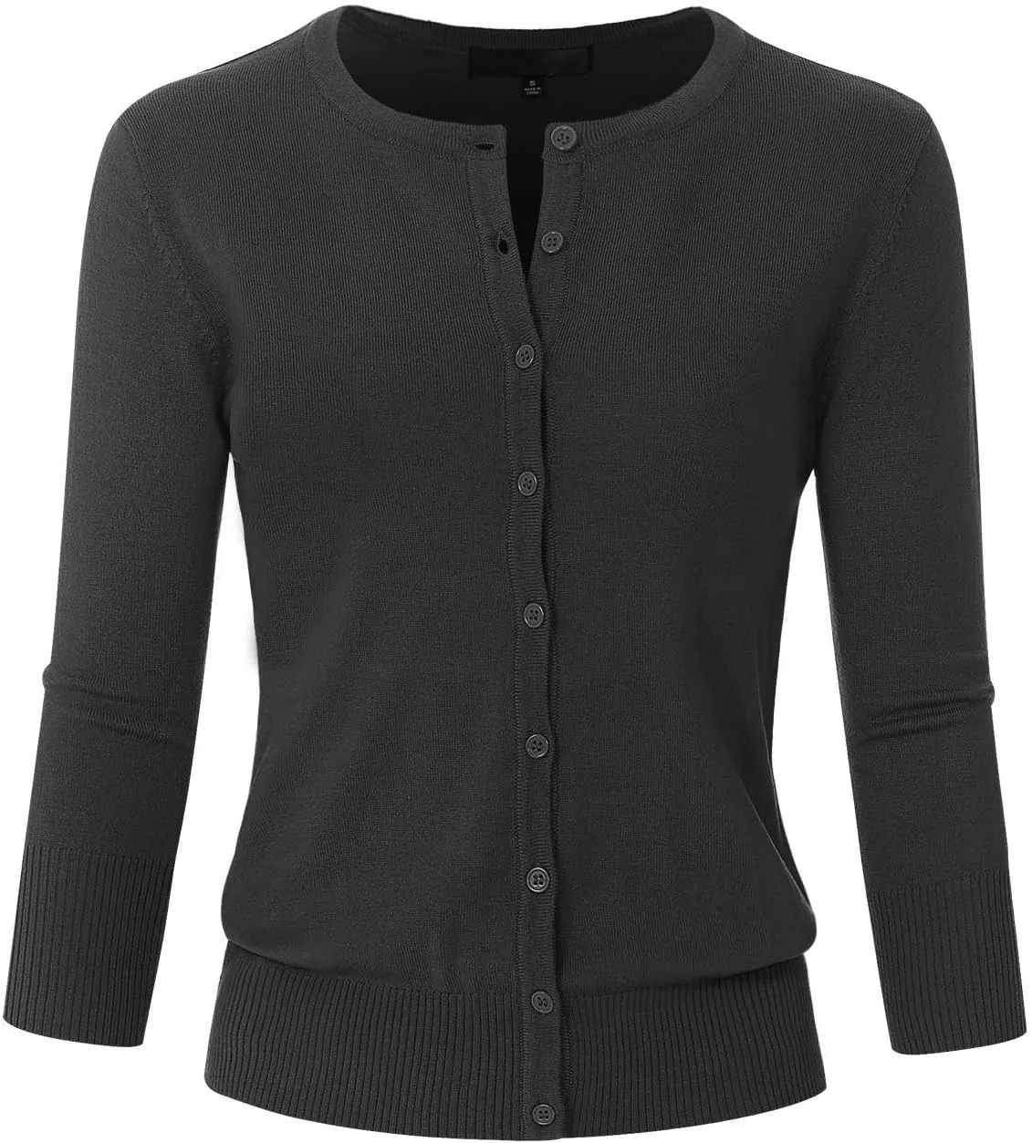 Women's 3/4 Sleeve Crew Neck Button Down Stretch Knit Cardigan Sweater (S-3XL)