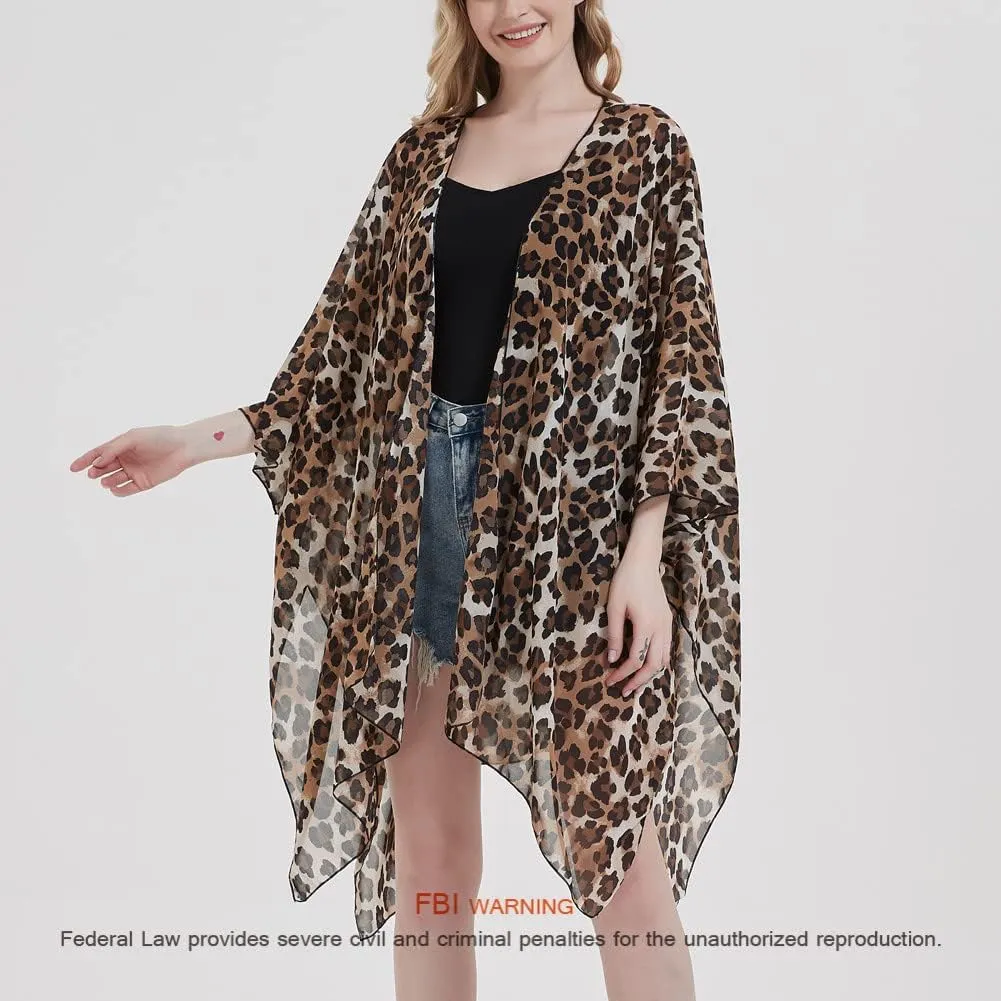 Women's Bohemian Floral Chiffon Beach Cover up Swimsuit Kimono Summer Swimwear Cardigans