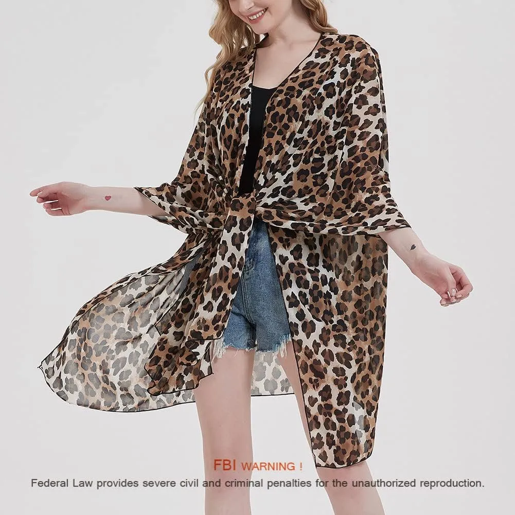 Women's Bohemian Floral Chiffon Beach Cover up Swimsuit Kimono Summer Swimwear Cardigans