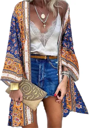 Women's Boho Long Kimono Cardigans Lightweight Beach Bathing Suit Cover Ups Casual Long Sleeve Tops