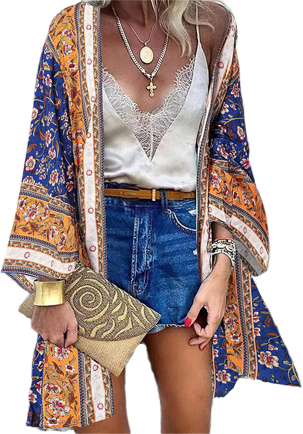Women's Boho Long Kimono Cardigans Lightweight Beach Bathing Suit Cover Ups Casual Long Sleeve Tops
