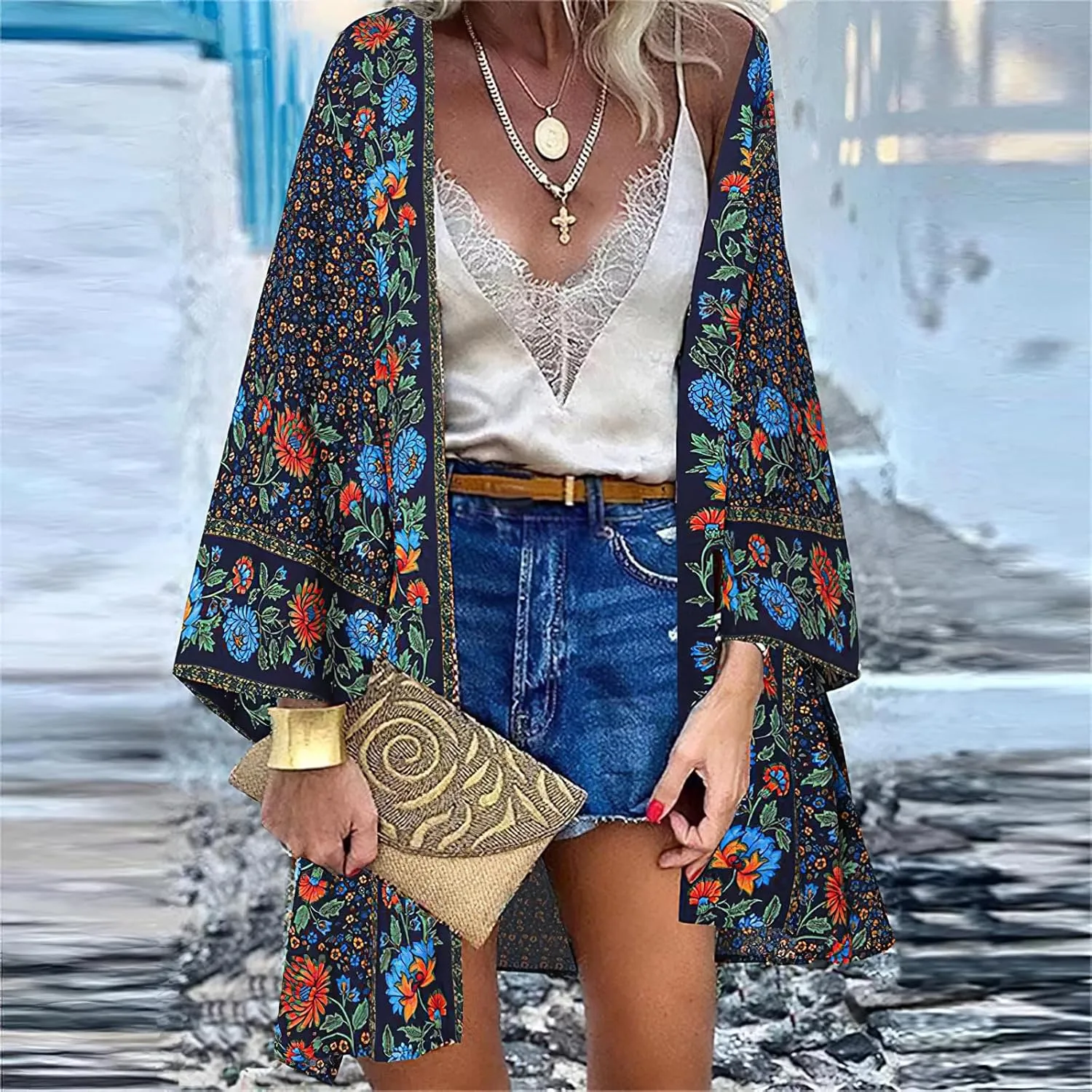 Women's Boho Long Kimono Cardigans Lightweight Beach Bathing Suit Cover Ups Casual Long Sleeve Tops