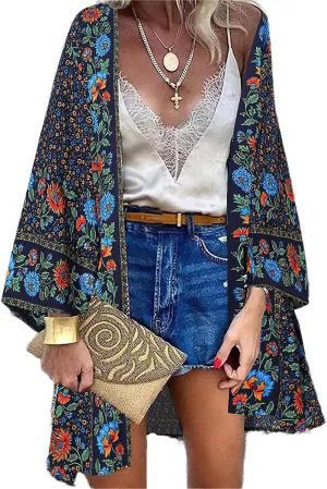 Women's Boho Long Kimono Cardigans Lightweight Beach Bathing Suit Cover Ups Casual Long Sleeve Tops