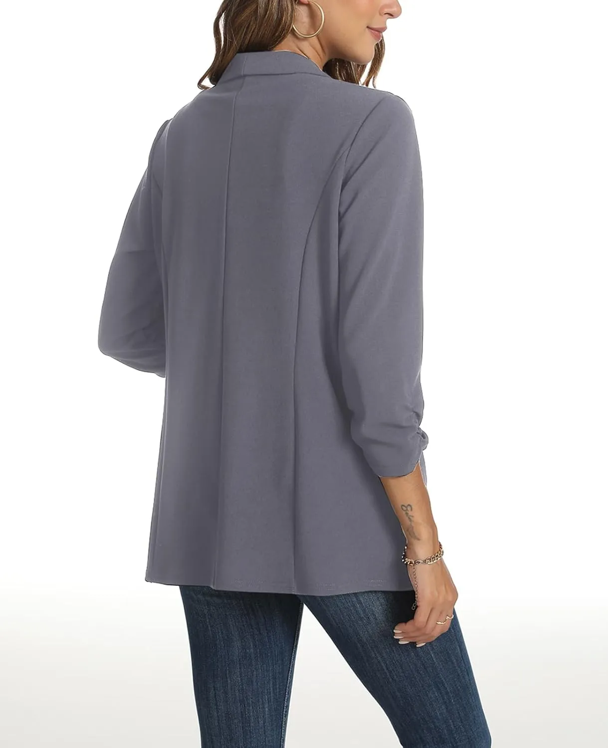 Womens Casual Blazer Ruched 3/4 Sleeve 2025 Shawl Lapel Office Lightweight Open Front Casual Jackets with Pockets