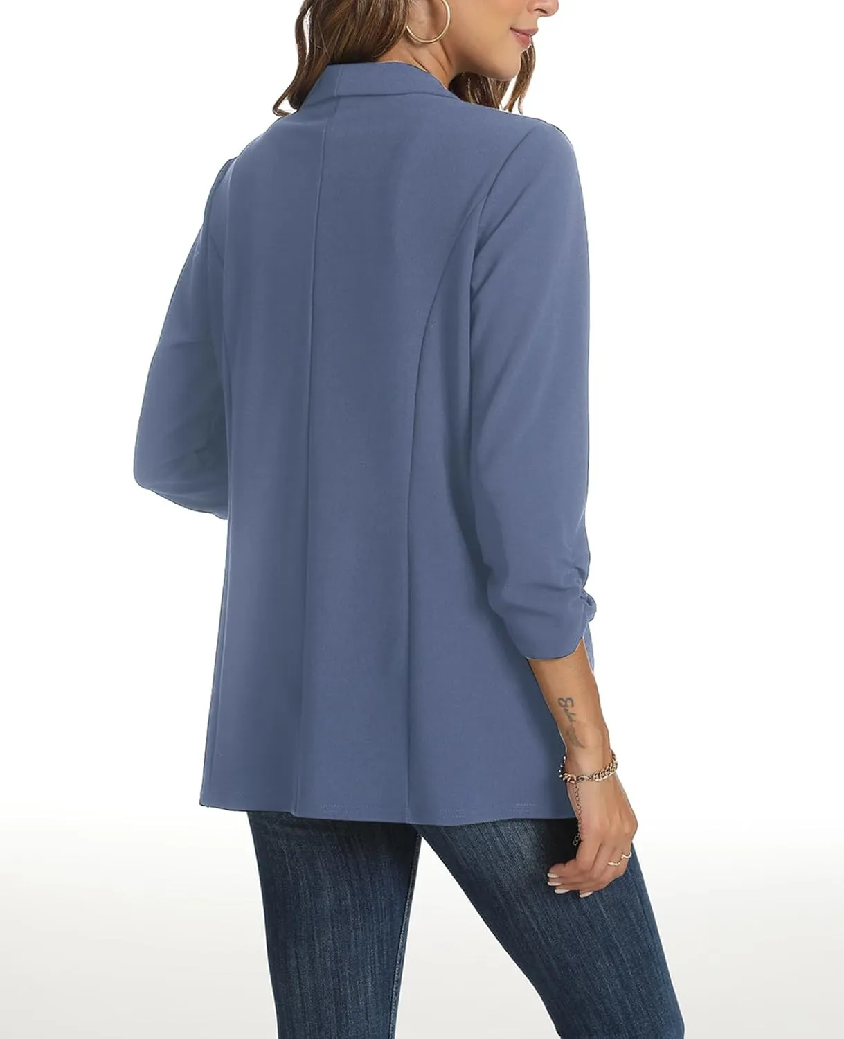 Womens Casual Blazer Ruched 3/4 Sleeve 2025 Shawl Lapel Office Lightweight Open Front Casual Jackets with Pockets