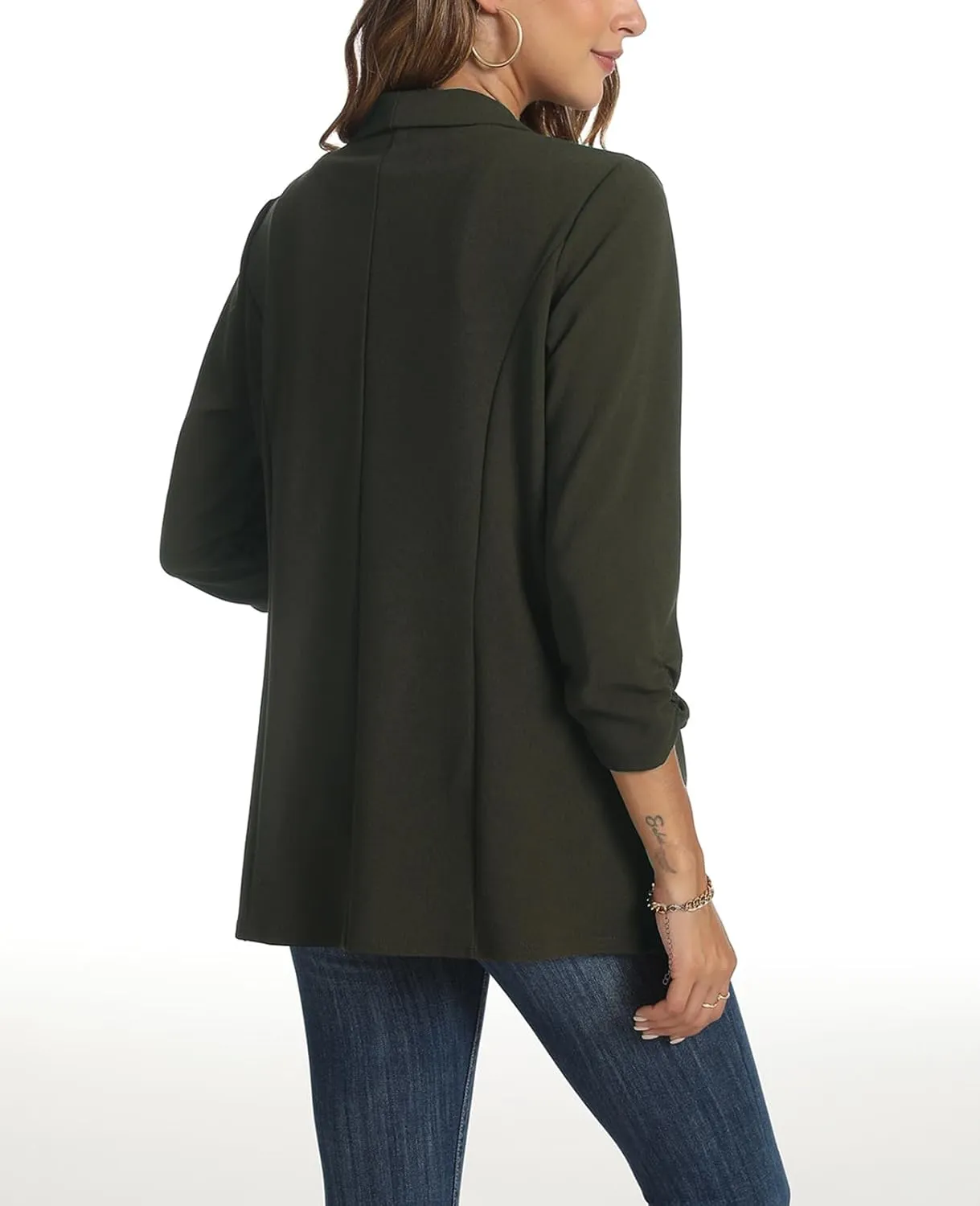 Womens Casual Blazer Ruched 3/4 Sleeve 2025 Shawl Lapel Office Lightweight Open Front Casual Jackets with Pockets