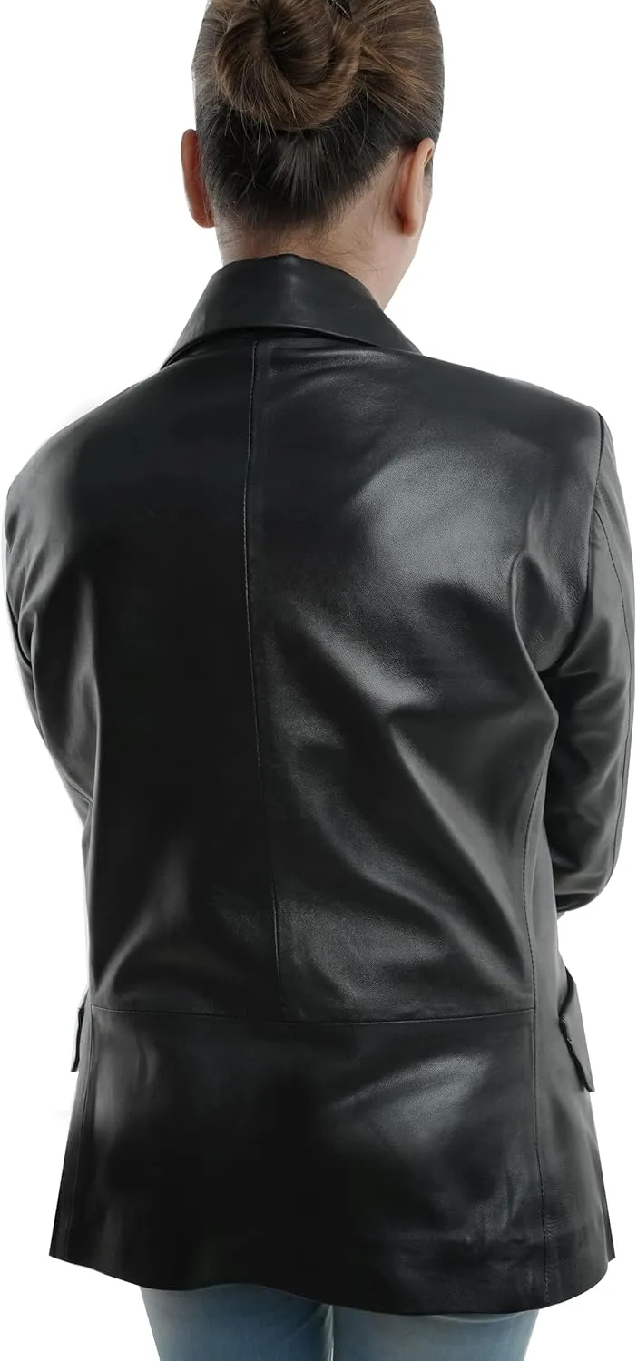Women's Classic Suit-Style Long Sleeves Leather Blazer | Women Casual Leather Blazer | Leather Coat for Women