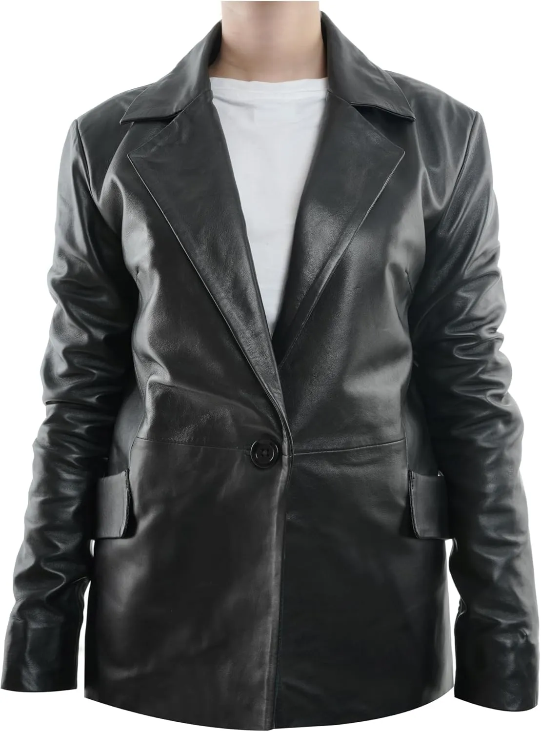 Women's Classic Suit-Style Long Sleeves Leather Blazer | Women Casual Leather Blazer | Leather Coat for Women