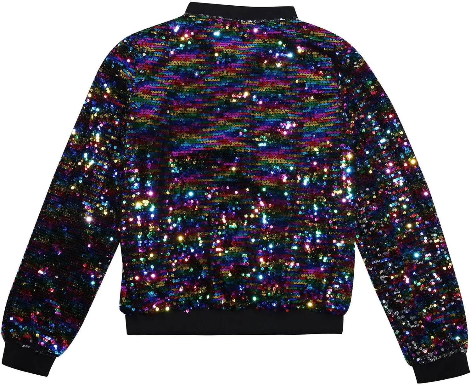 Womens Cropped Sequin Zip Up Jacket Sparkle Crewneck Loose Long Sleeve Casual Blazer Bomber Blouse Tops Winter Outfits