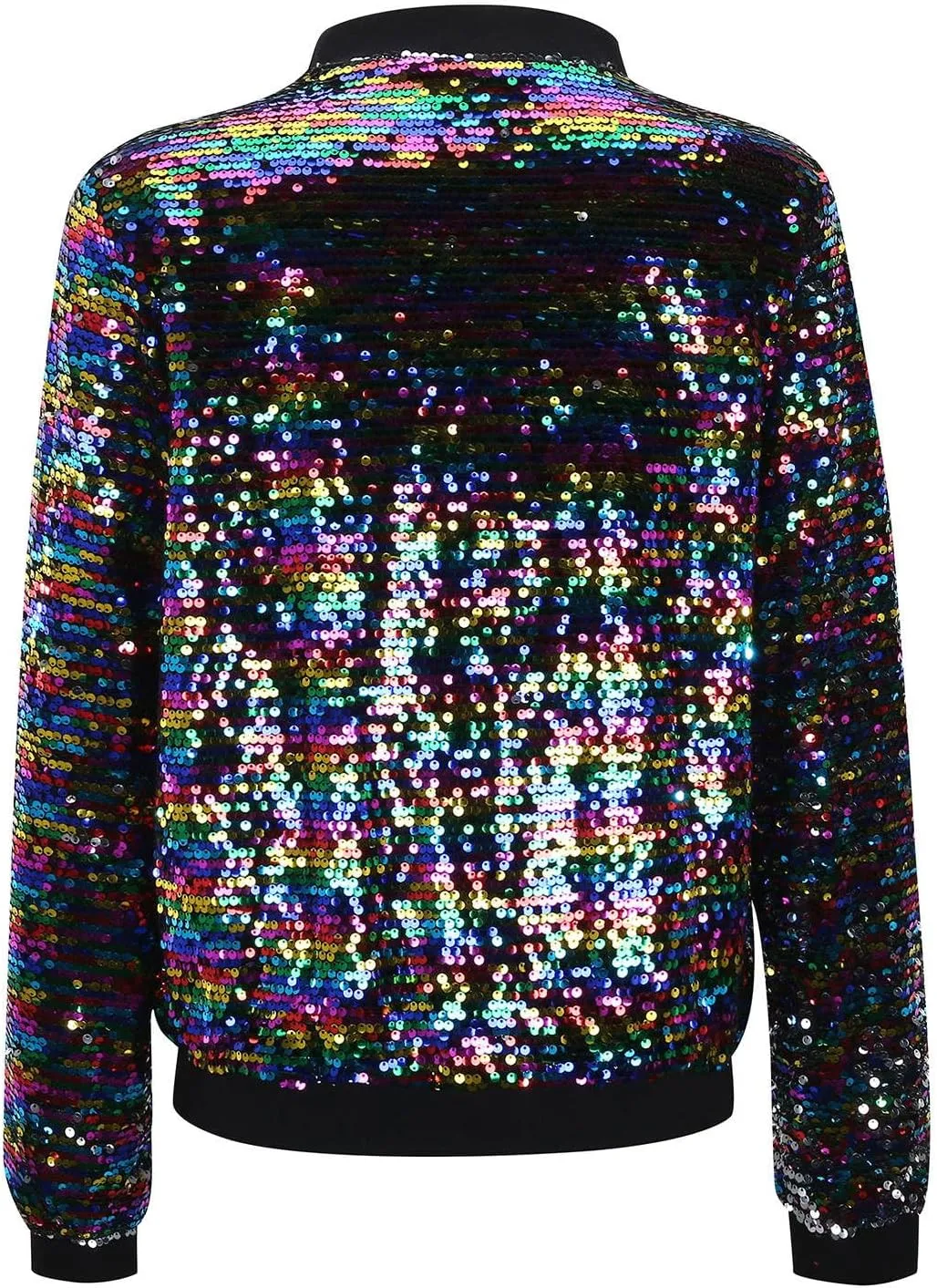 Womens Cropped Sequin Zip Up Jacket Sparkle Crewneck Loose Long Sleeve Casual Blazer Bomber Blouse Tops Winter Outfits