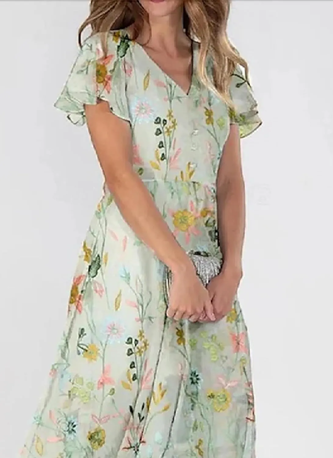 Womens Distinctive Floral Print V-Neck Maxi Dress 2025 Fashion Casual Fit Flowy Boho Beach Vacation Sundress