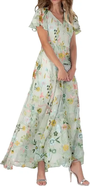 Womens Distinctive Floral Print V-Neck Maxi Dress 2025 Fashion Casual Fit Flowy Boho Beach Vacation Sundress