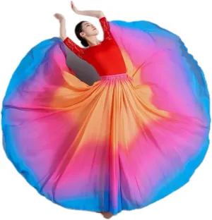 Women's Fairy Lyrical Dance Skirt 720 Gradient Color Swing Maxi Skirt Ballet Modern Dance Costume for Performance