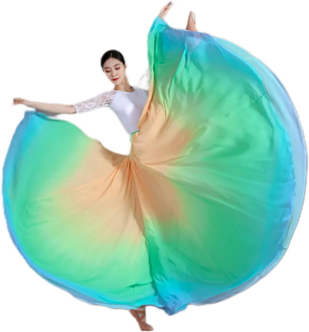 Women's Fairy Lyrical Dance Skirt 720 Gradient Color Swing Maxi Skirt Ballet Modern Dance Costume for Performance