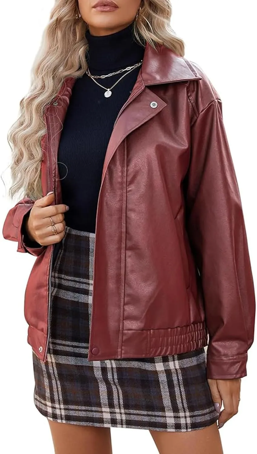 Womens Faux Leather Jackets Fashion Motorcycle Coats Oversized Bomber Y2k Tops