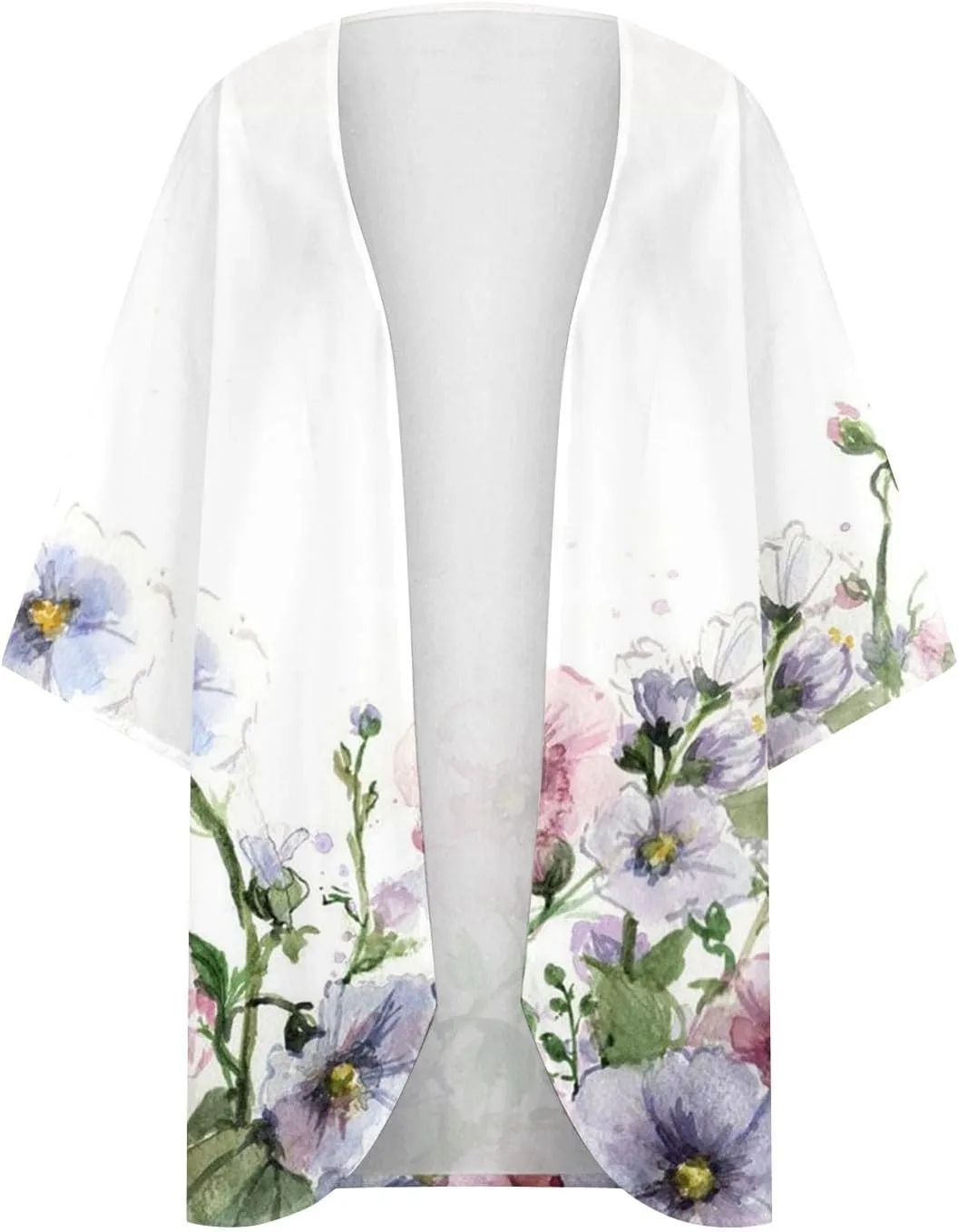 Women's Floral Print Puff Sleeve Kimono Cardigan Loose Cover Ups Casual Tops 2025 Trendy Lightweight Resort Wear
