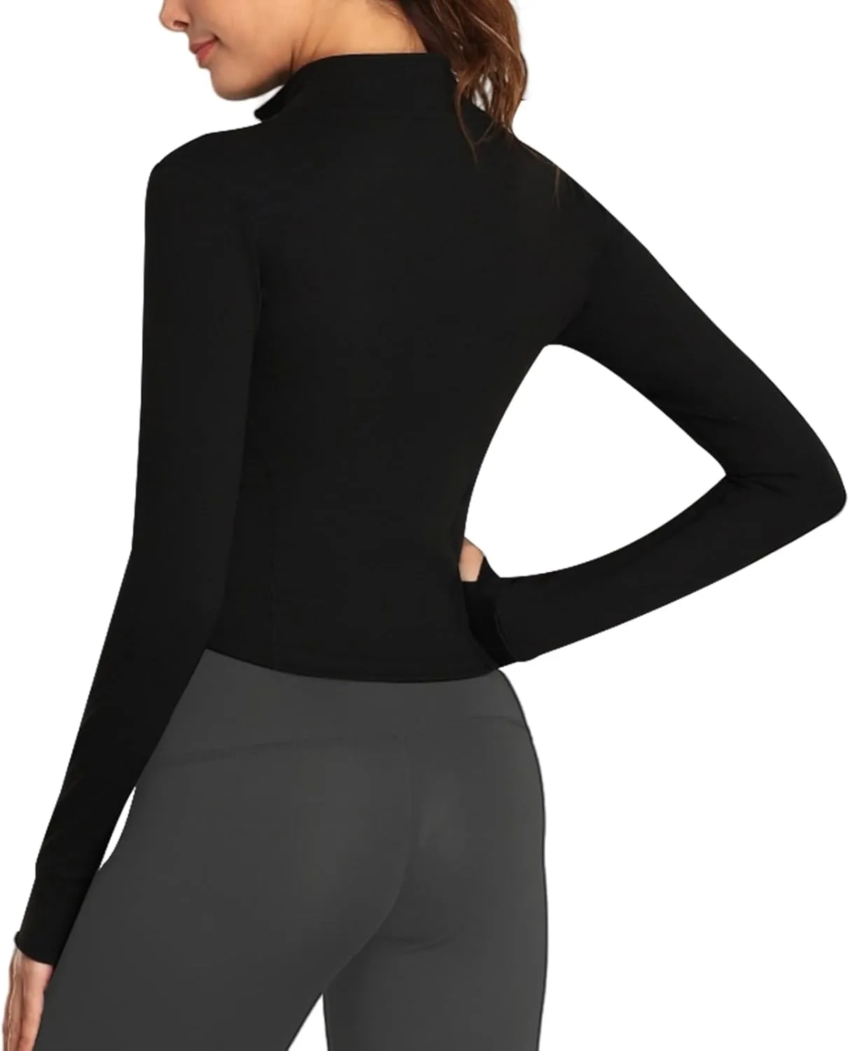 Women's Full Zip Running Yoga Slim Fit Cropped Bbl Athletic Jacket Workout Sportwear With Thumb Holes