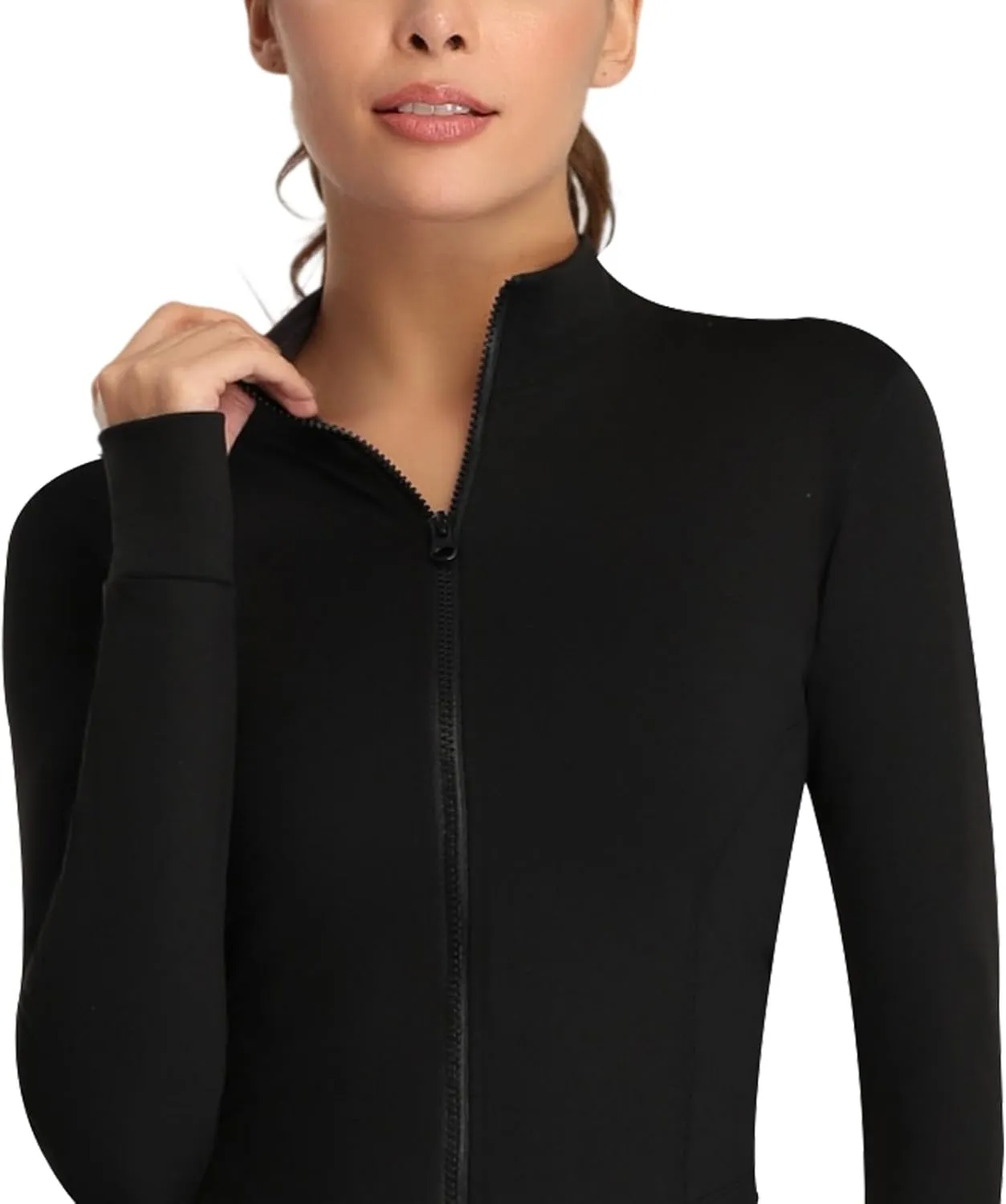 Women's Full Zip Running Yoga Slim Fit Cropped Bbl Athletic Jacket Workout Sportwear With Thumb Holes
