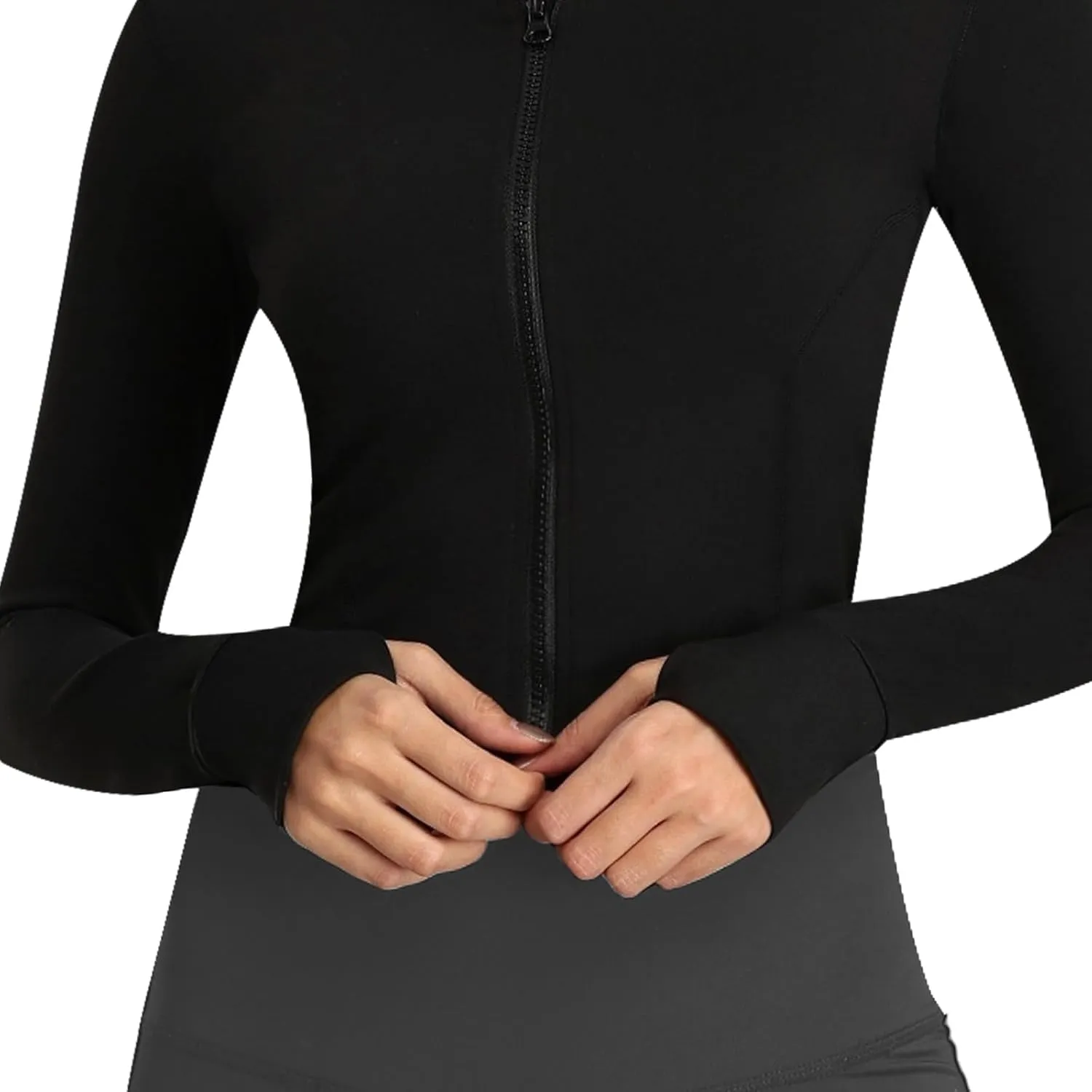 Women's Full Zip Running Yoga Slim Fit Cropped Bbl Athletic Jacket Workout Sportwear With Thumb Holes