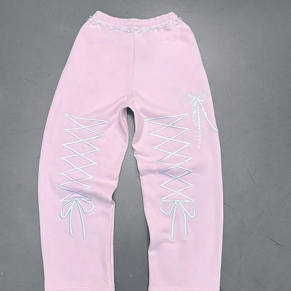Women's Girl's Hoodie Bow Tie Embroidery Oversized Graphic Y2k Spring Trendy Pink Hoodies