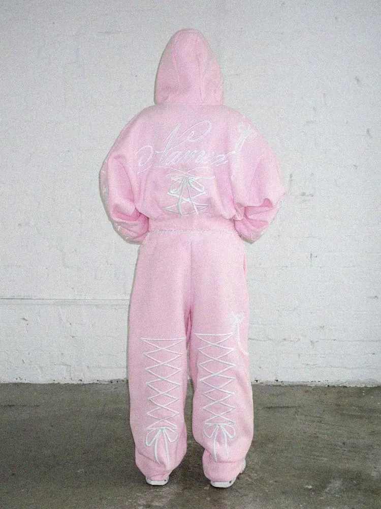 Women's Girl's Hoodie Bow Tie Embroidery Oversized Graphic Y2k Spring Trendy Pink Hoodies