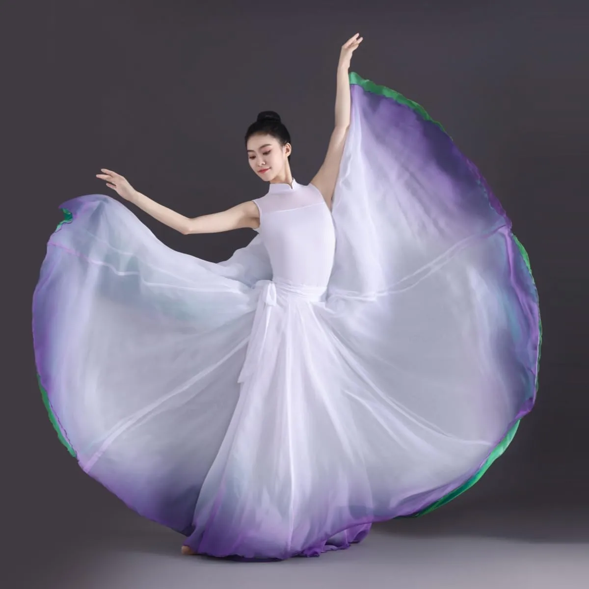 Women's Gradient Fairy Lyrical Dance Skirt 720 Double-Sided Long Swing Maxi Skirt Ballet Modern Dance Costumes