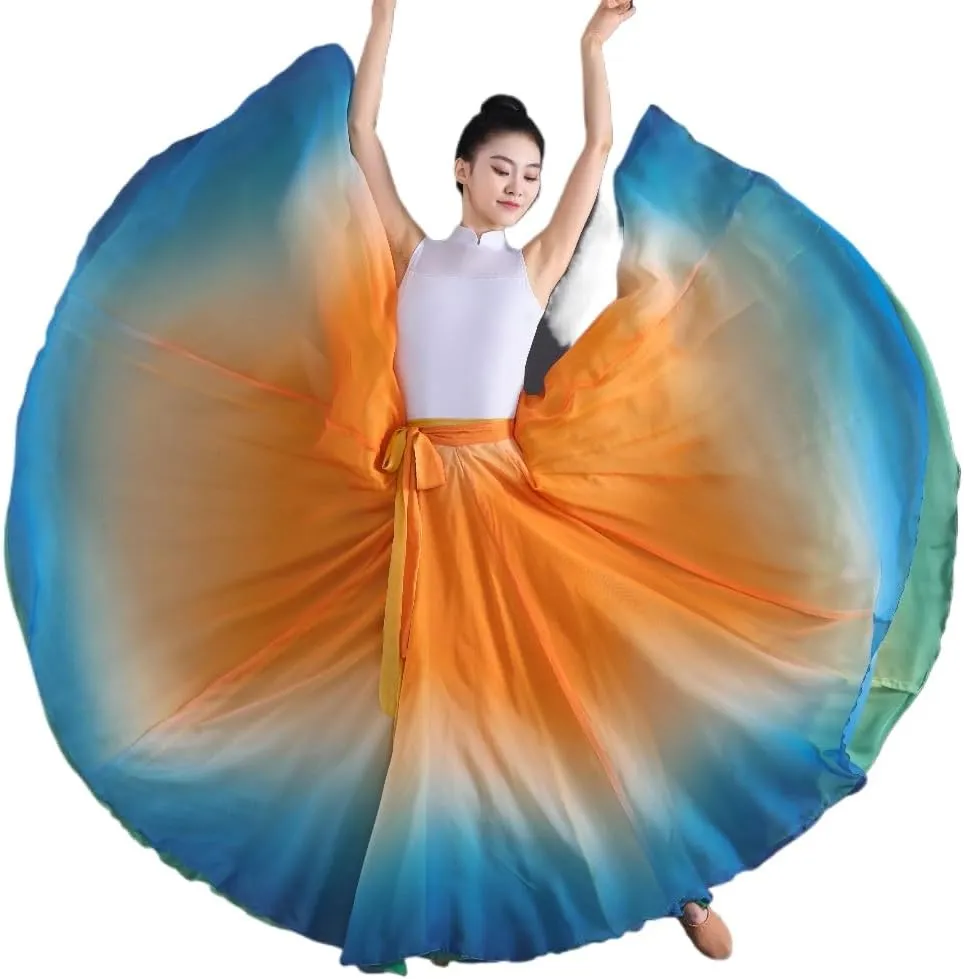 Women's Gradient Fairy Lyrical Dance Skirt 720 Double-Sided Long Swing Maxi Skirt Ballet Modern Dance Costumes