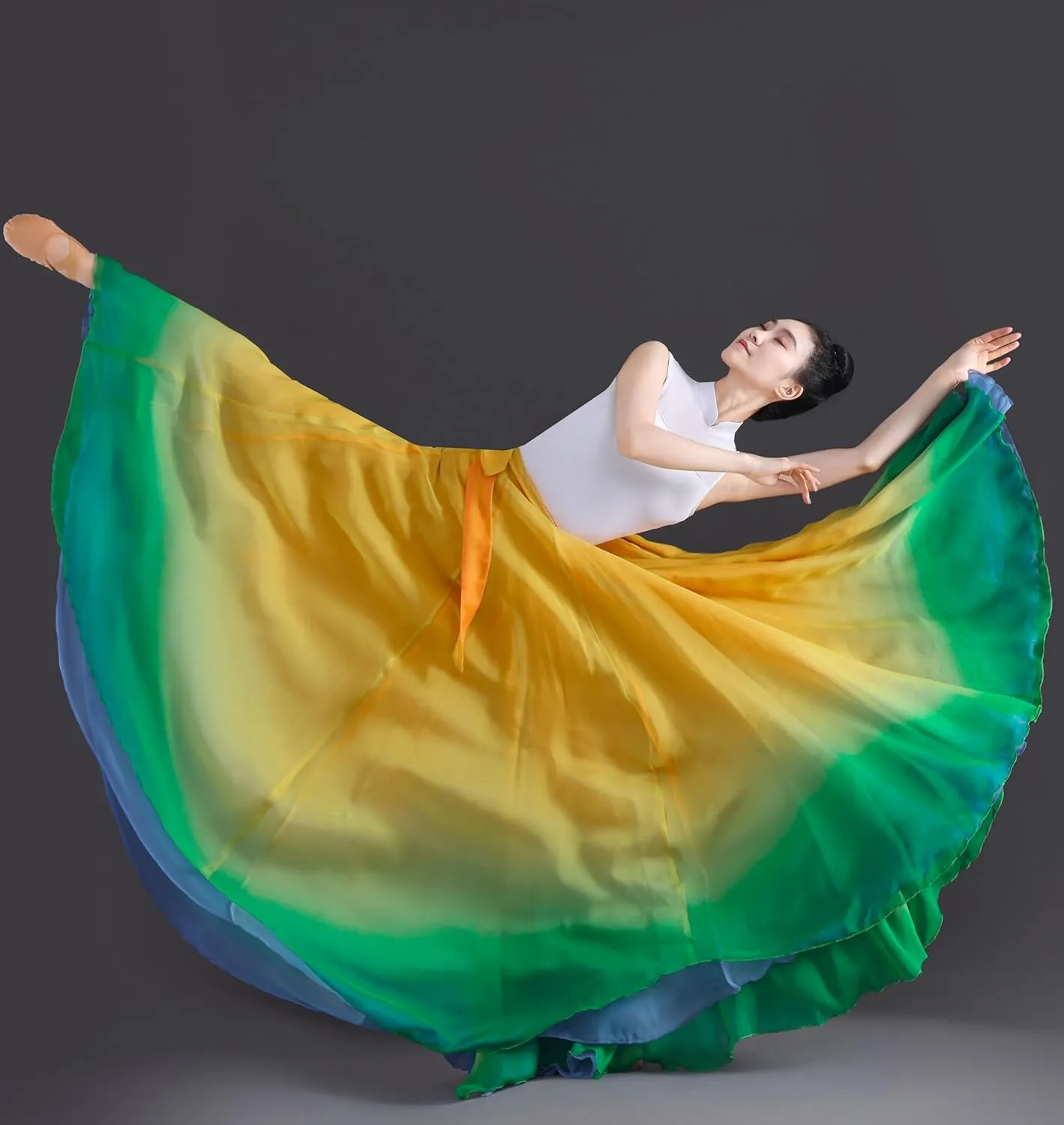 Women's Gradient Fairy Lyrical Dance Skirt 720 Double-Sided Long Swing Maxi Skirt Ballet Modern Dance Costumes