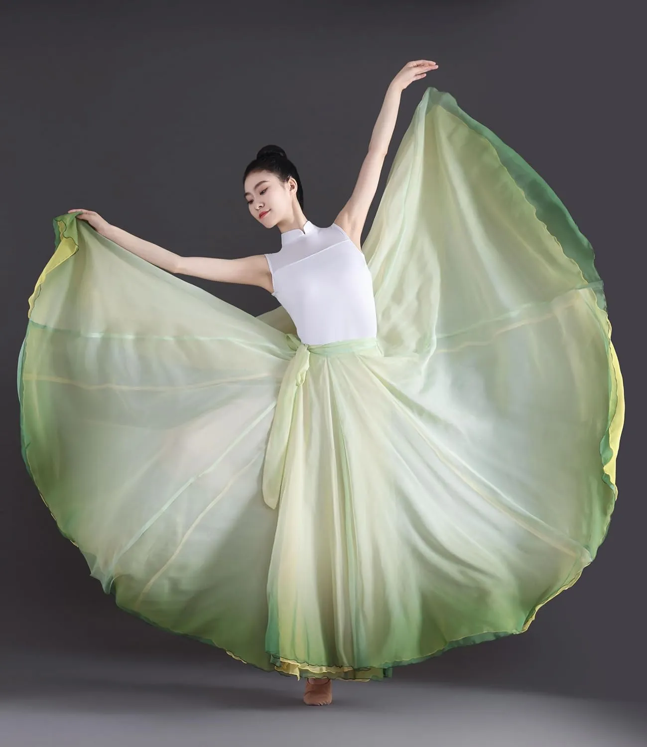 Women's Gradient Fairy Lyrical Dance Skirt 720 Double-Sided Long Swing Maxi Skirt Ballet Modern Dance Costumes