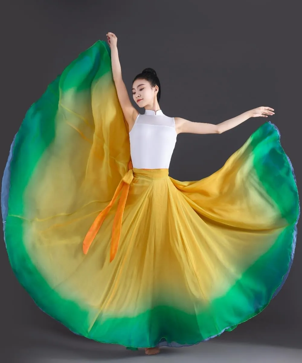 Women's Gradient Fairy Lyrical Dance Skirt 720 Double-Sided Long Swing Maxi Skirt Ballet Modern Dance Costumes