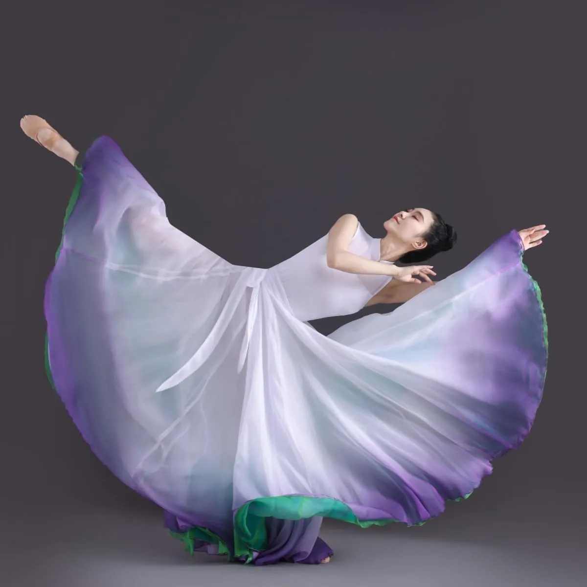 Women's Gradient Fairy Lyrical Dance Skirt 720 Double-Sided Long Swing Maxi Skirt Ballet Modern Dance Costumes