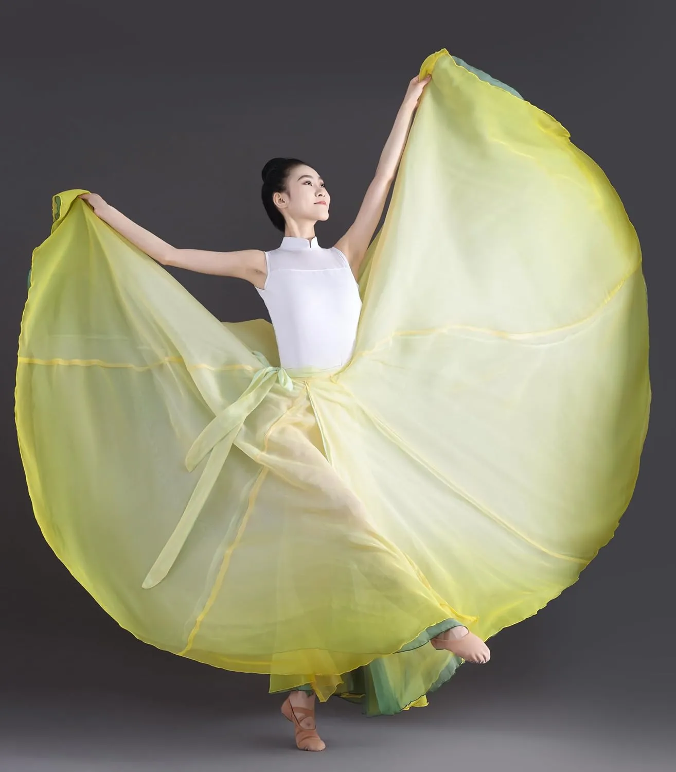 Women's Gradient Fairy Lyrical Dance Skirt 720 Double-Sided Long Swing Maxi Skirt Ballet Modern Dance Costumes
