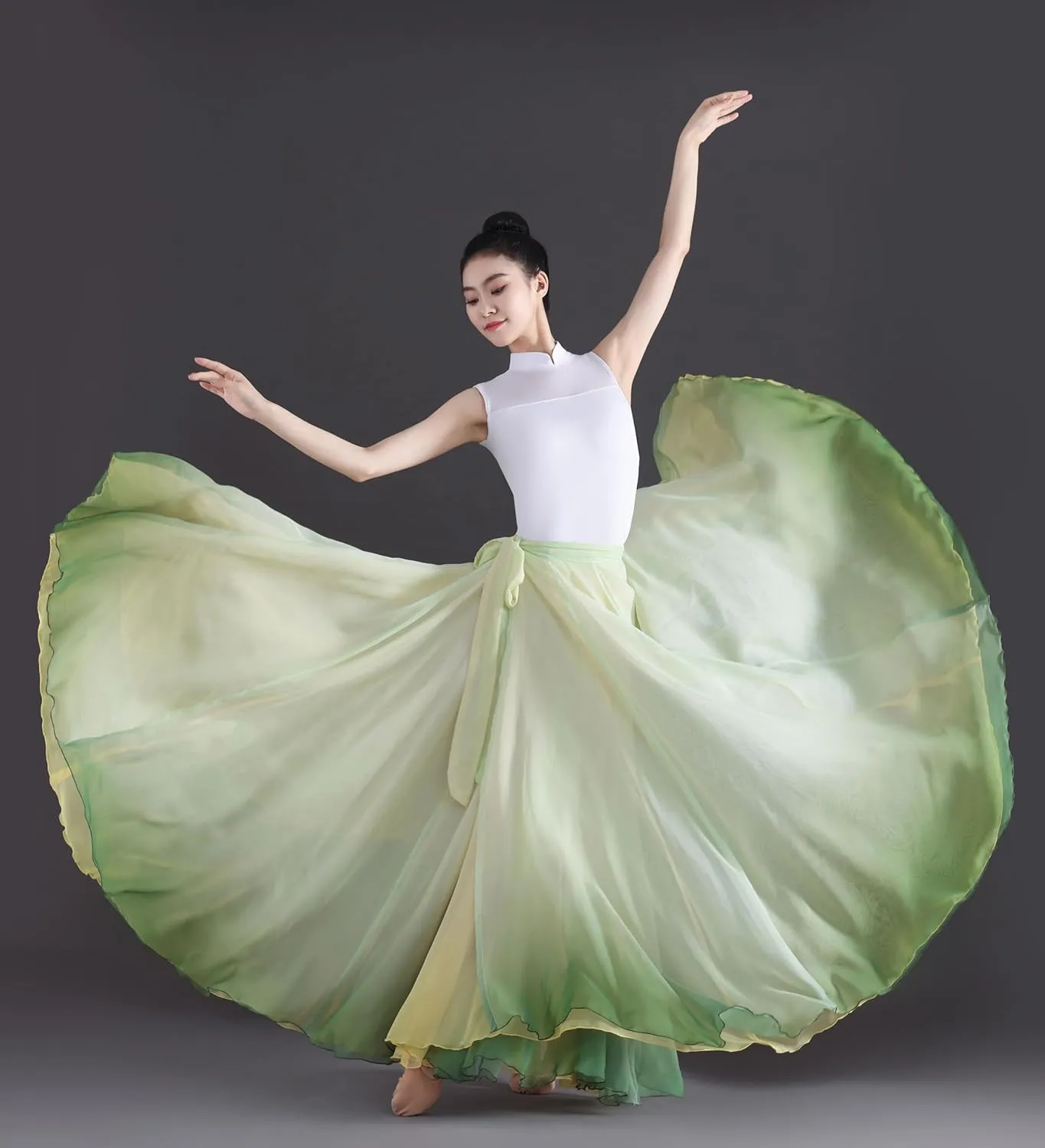 Women's Gradient Fairy Lyrical Dance Skirt 720 Double-Sided Long Swing Maxi Skirt Ballet Modern Dance Costumes