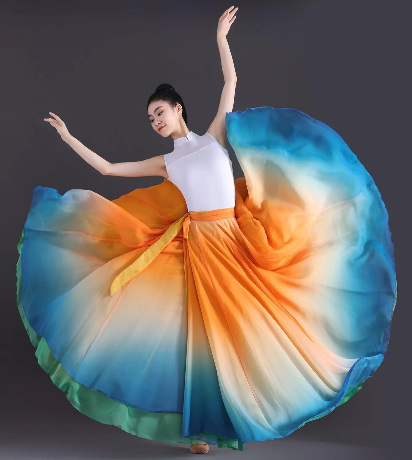 Women's Gradient Fairy Lyrical Dance Skirt 720 Double-Sided Long Swing Maxi Skirt Ballet Modern Dance Costumes