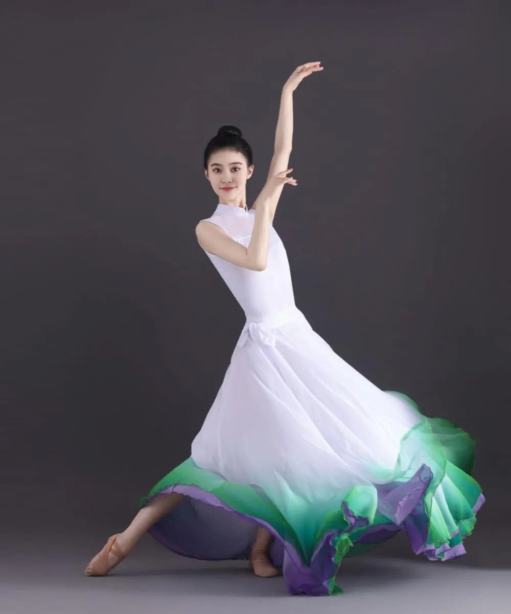 Women's Gradient Fairy Lyrical Dance Skirt 720 Double-Sided Long Swing Maxi Skirt Ballet Modern Dance Costumes