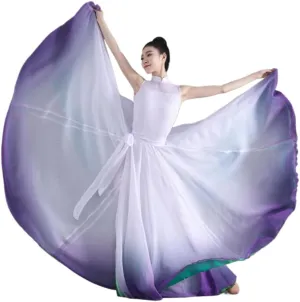 Women's Gradient Fairy Lyrical Dance Skirt 720 Double-Sided Long Swing Maxi Skirt Ballet Modern Dance Costumes